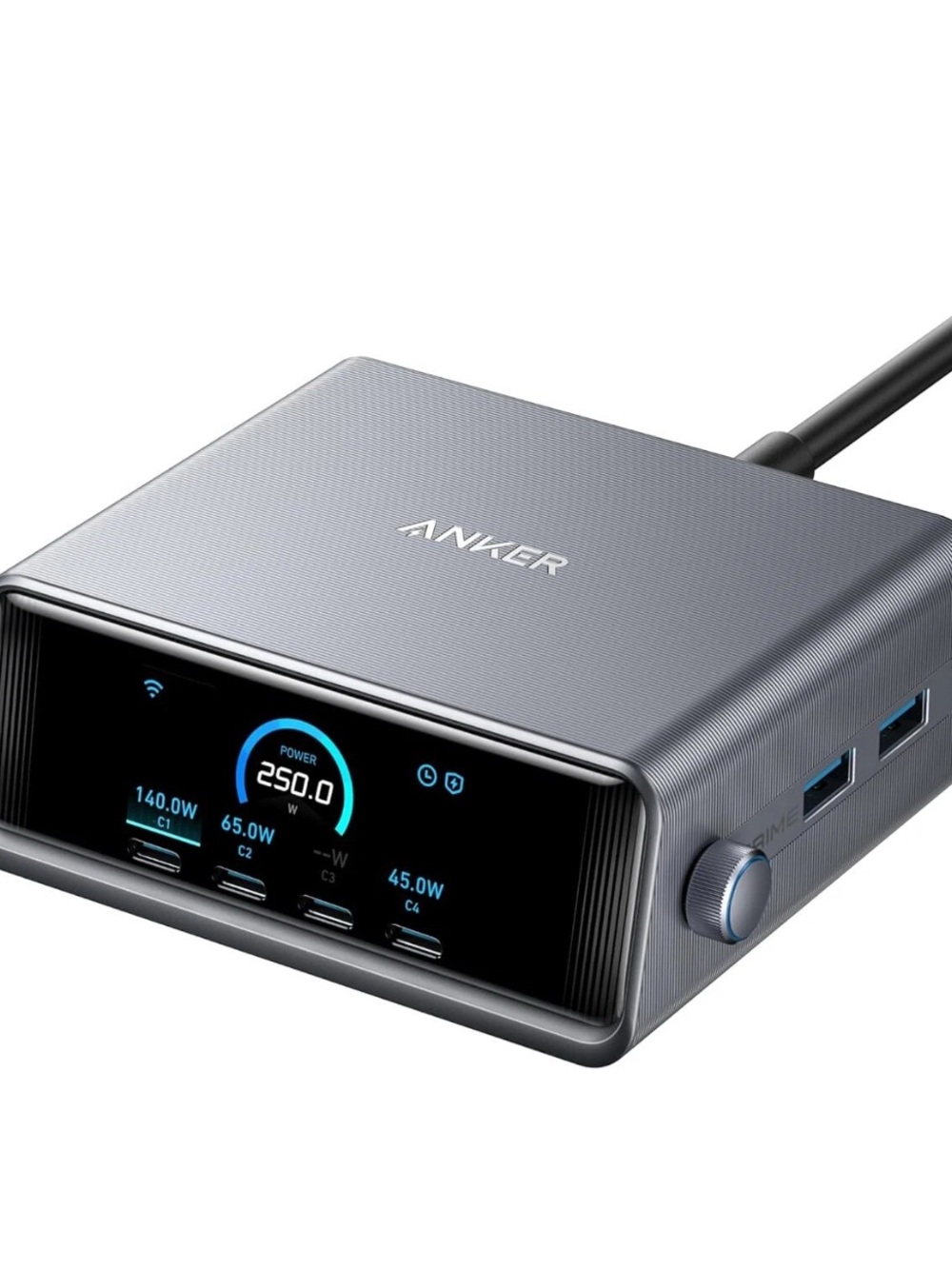 Anker Prime 250W USB-C Charger 6-Port GaN Charging Station Smart Control Dial